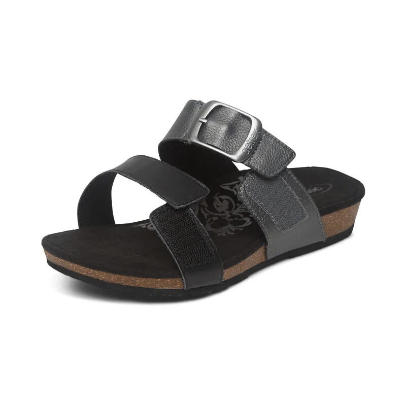 Aetrex Women's Daisy Slide Sandals- Black