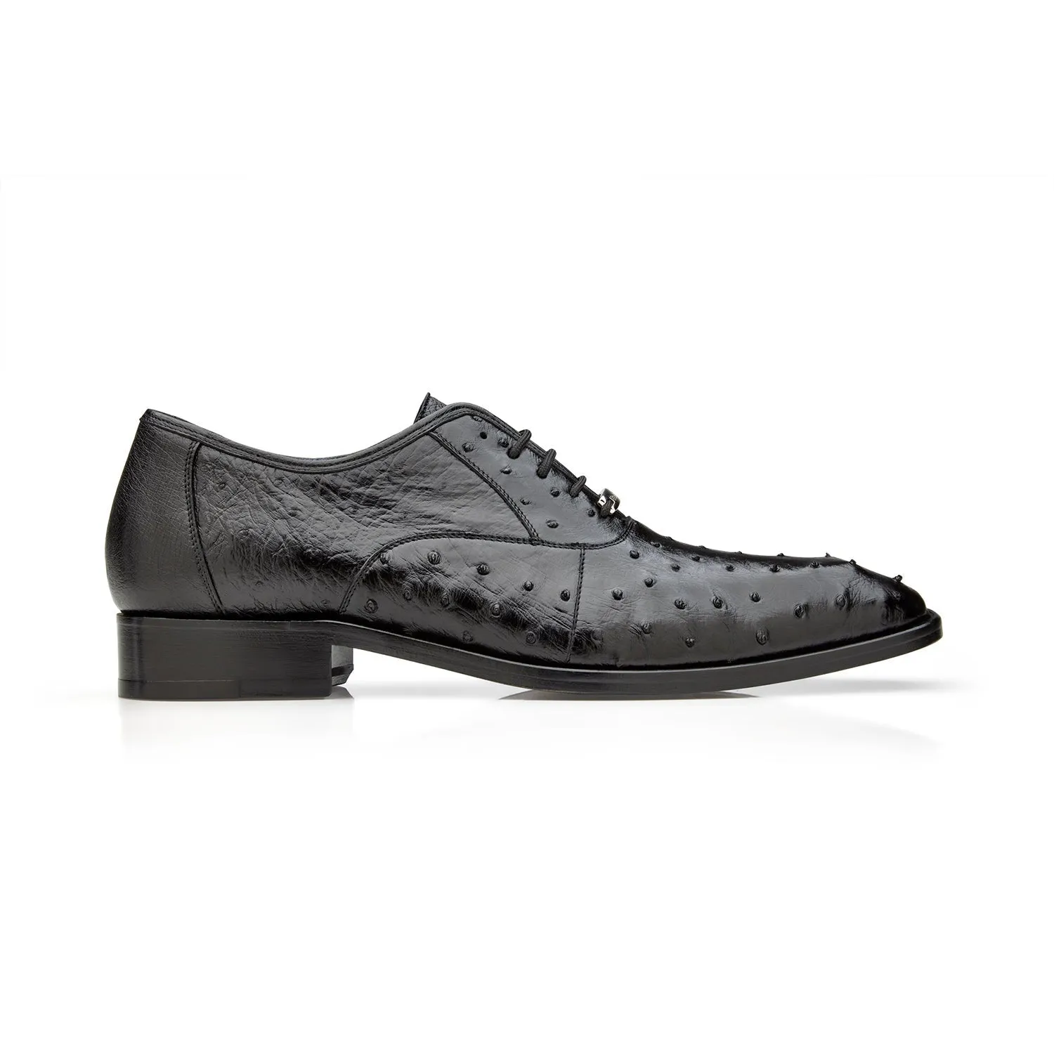 Belvedere Orlando D01 Men's Shoes Black Genuine Ostrich Formal Oxfords (BV3136)