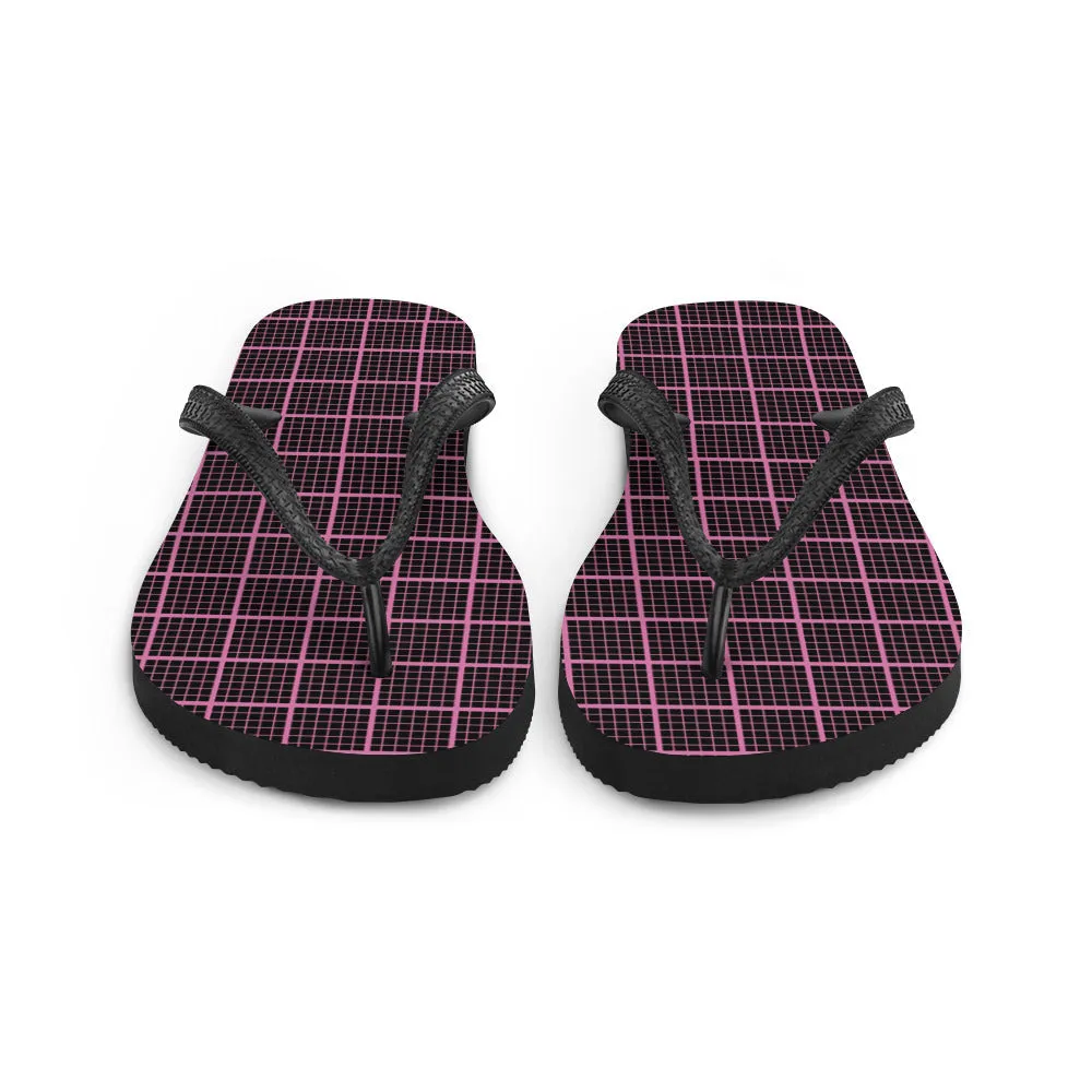 Black and Pink Check Chequered Flip-Flops