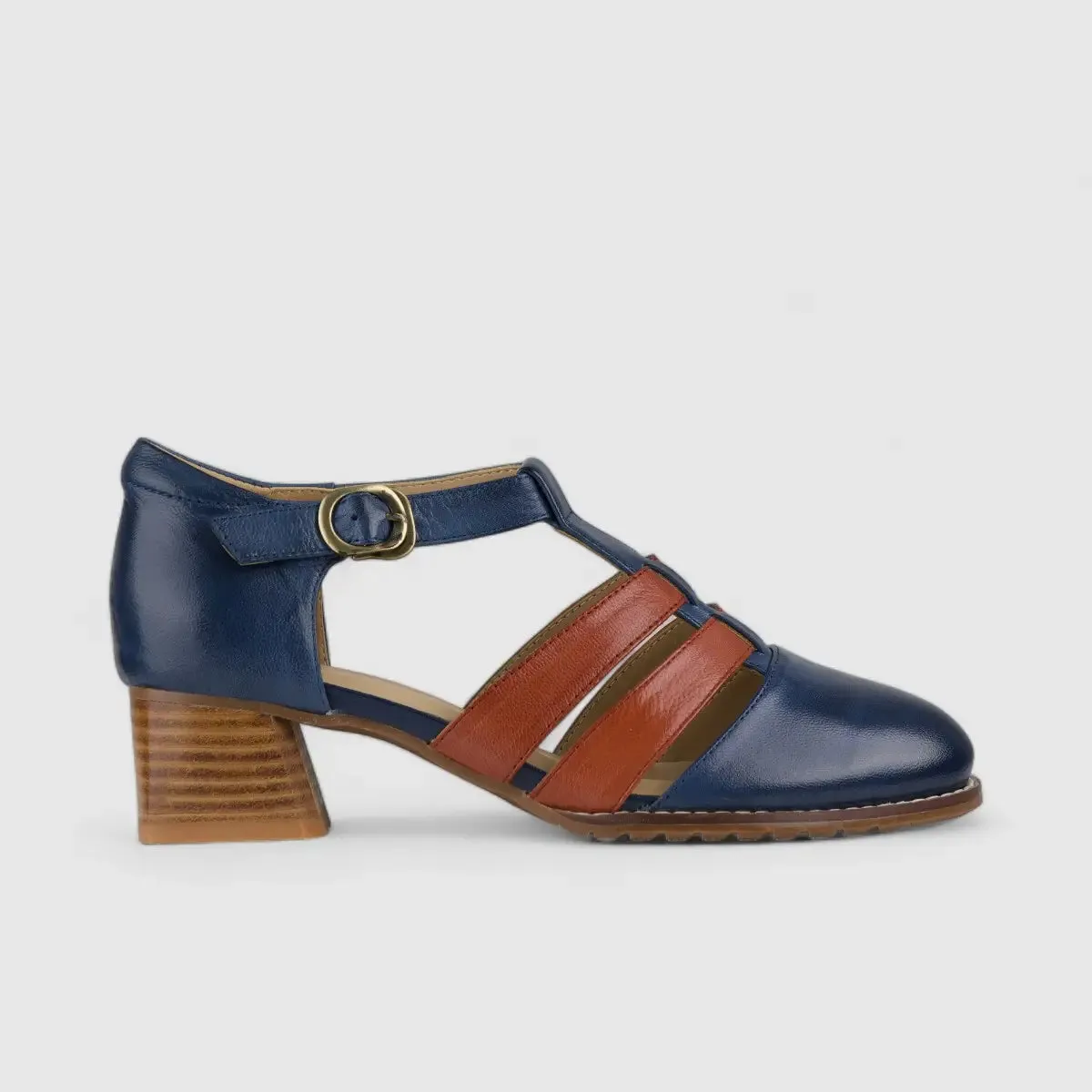 Bulbul Leather Block Heel Blue/Red K058-12