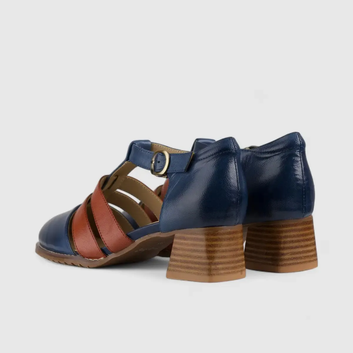 Bulbul Leather Block Heel Blue/Red K058-12