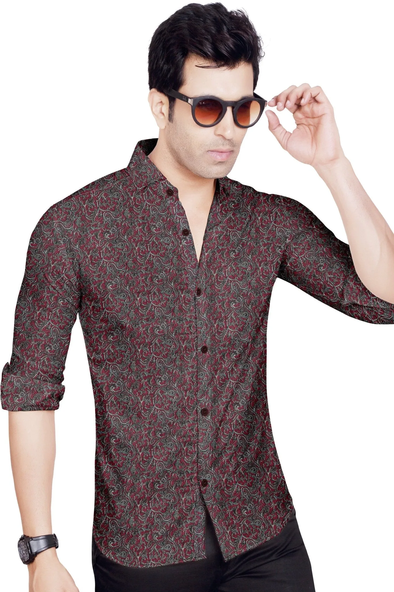 Crimson Paisley Cotton Shirt