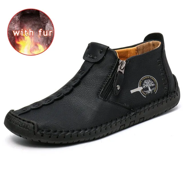 Cuzcare Slip-on Leather Orthopedic Shoes Warm Fur Ankle Boots