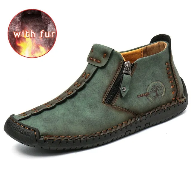 Cuzcare Slip-on Leather Orthopedic Shoes Warm Fur Ankle Boots