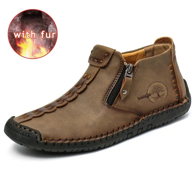 Cuzcare Slip-on Leather Orthopedic Shoes Warm Fur Ankle Boots