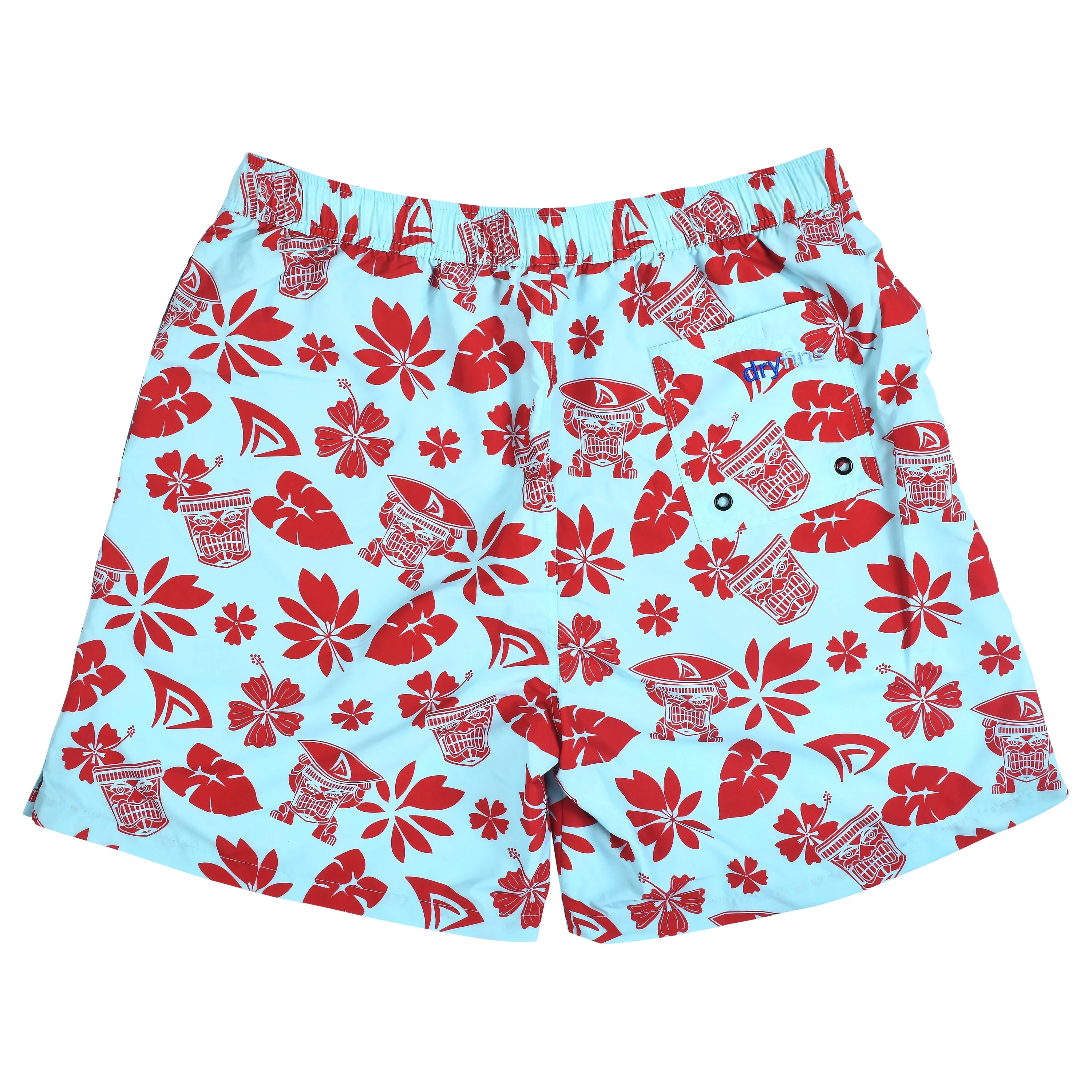 DryFins Men's Swim Trunks with Compression Liner in Tiki Print