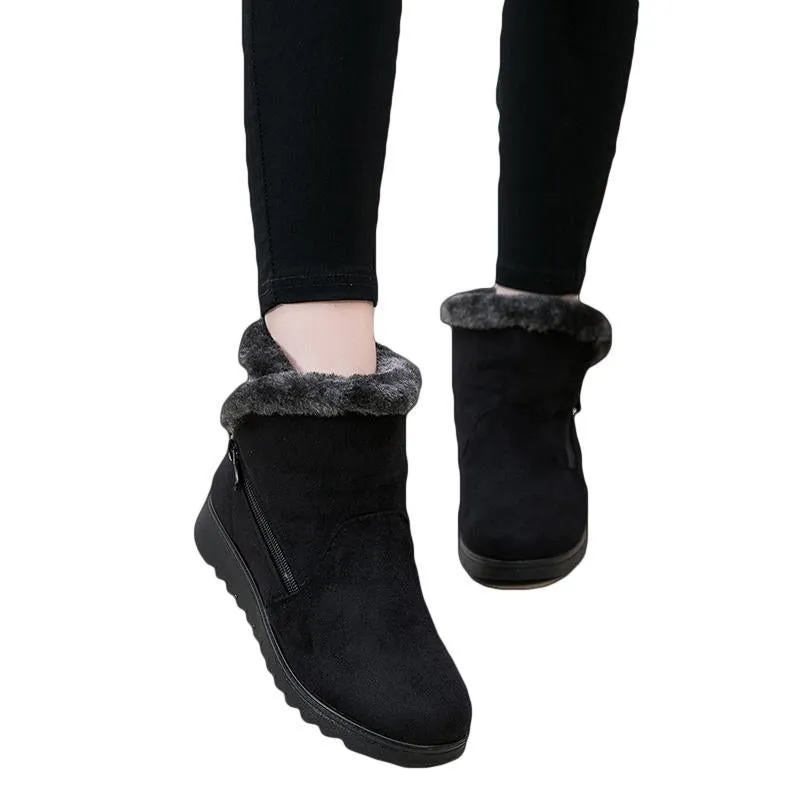 Fur lining snow boots suede anti-slip winter boots for women