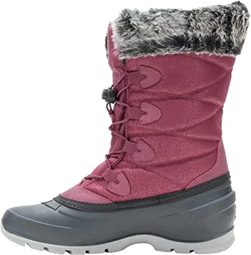 Kamik Momentum3 Burgundy Pull On Rounded Toe Waterproof Fur Trim Ankle Snow Boot