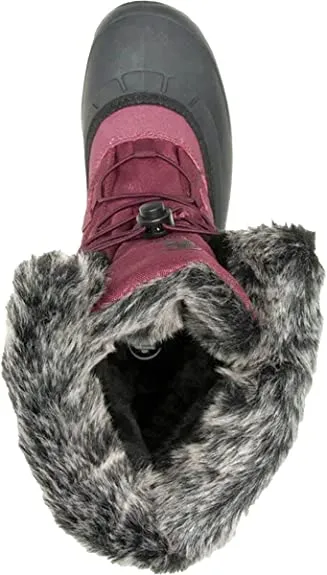 Kamik Momentum3 Burgundy Pull On Rounded Toe Waterproof Fur Trim Ankle Snow Boot