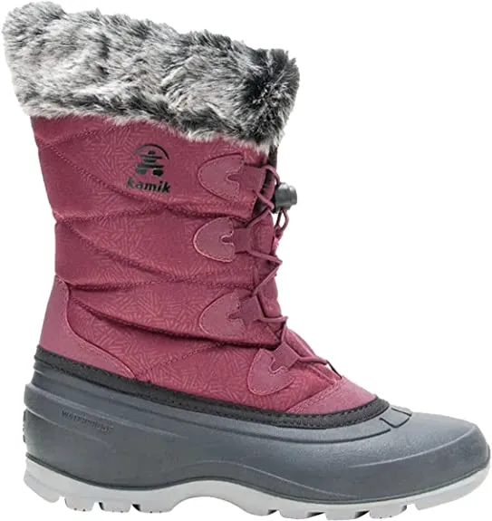 Kamik Momentum3 Burgundy Pull On Rounded Toe Waterproof Fur Trim Ankle Snow Boot