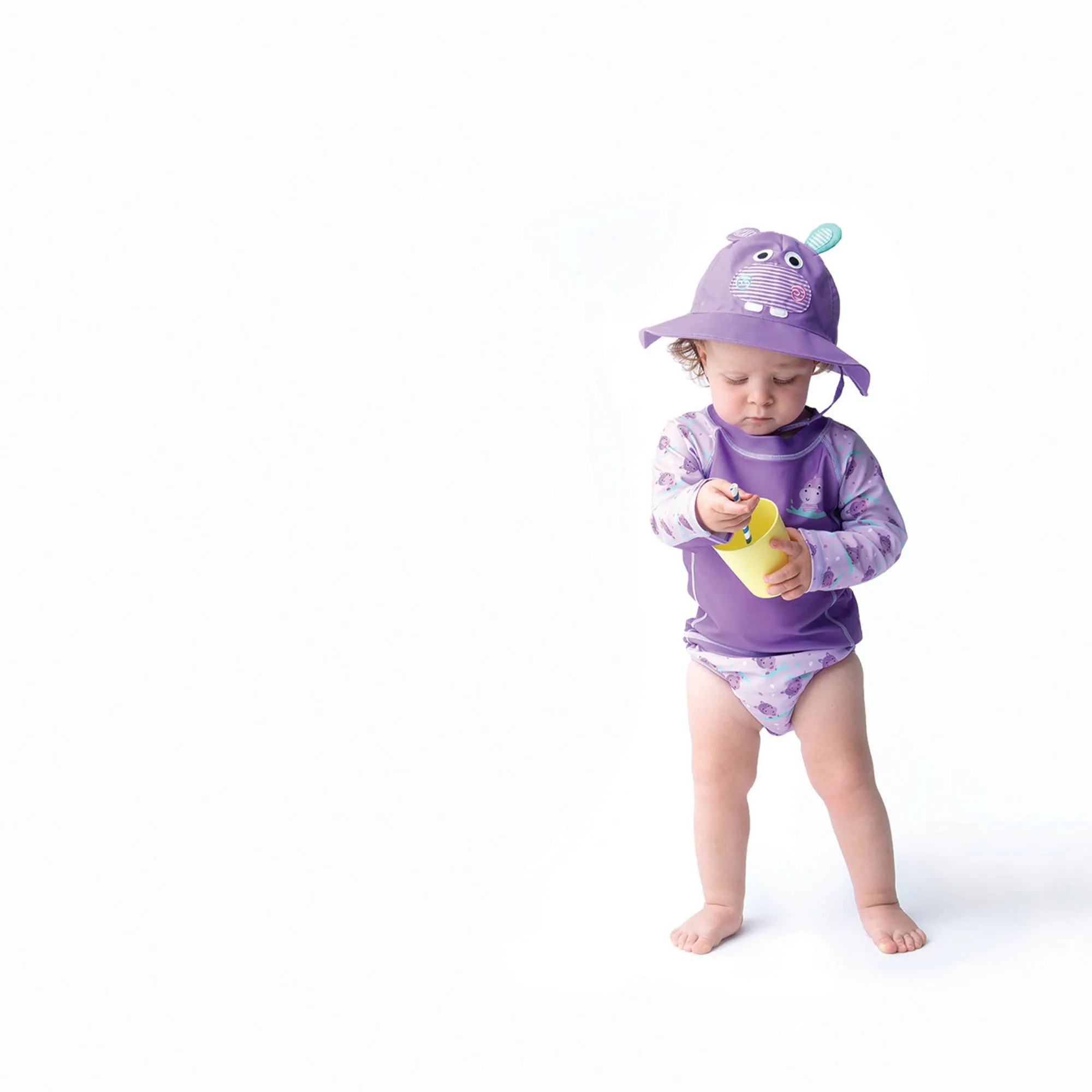 Rashguard Top   Swim Diaper 2pc Set - Hippo
