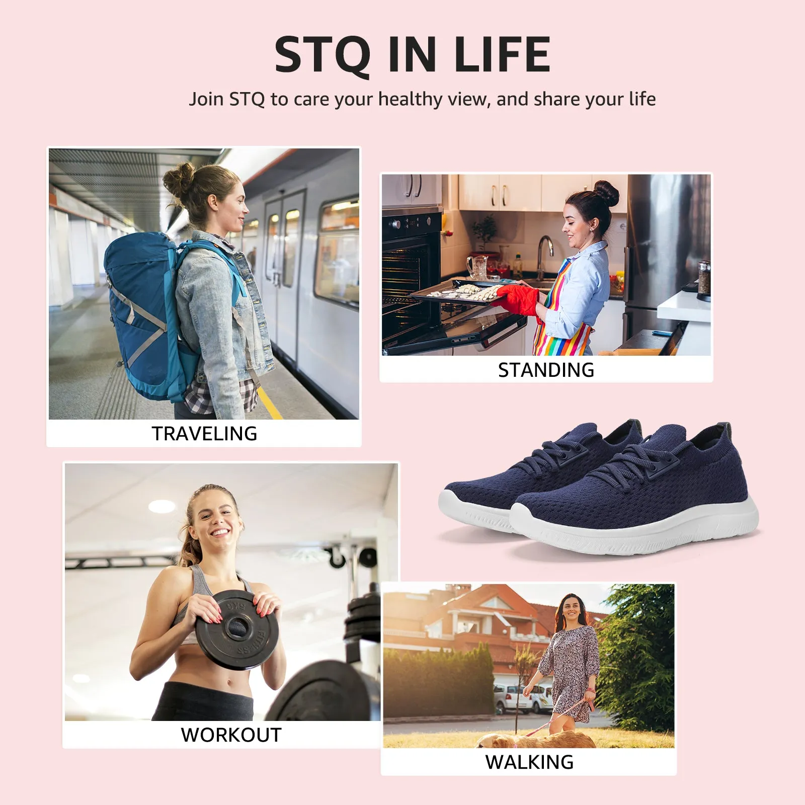 STQ Tennis Shoes Womens Slip on Walking Sneakers for Gym Workout