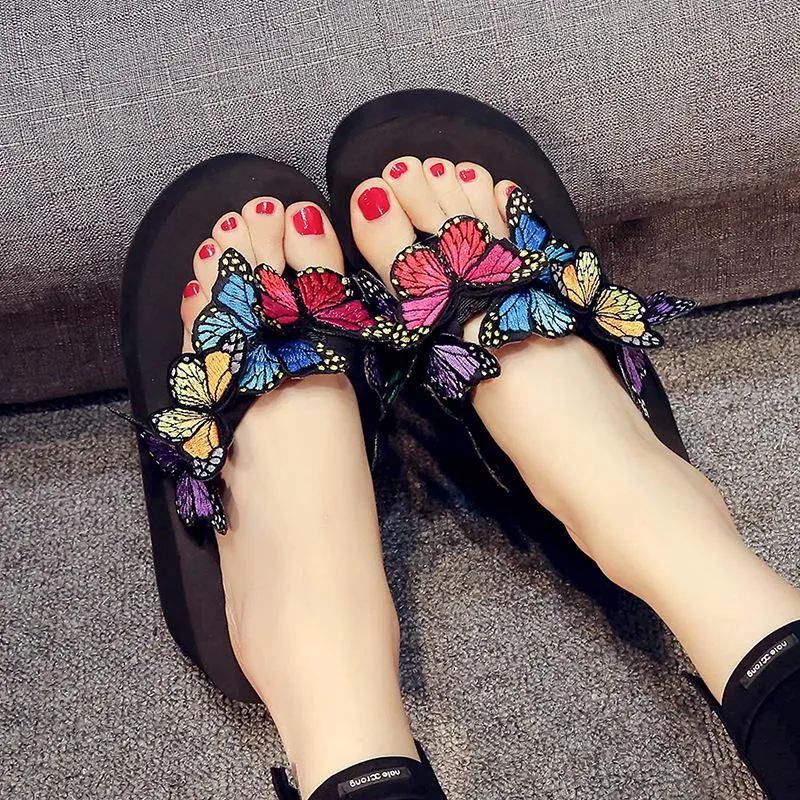 Women's butterfly platform wedge flip flops